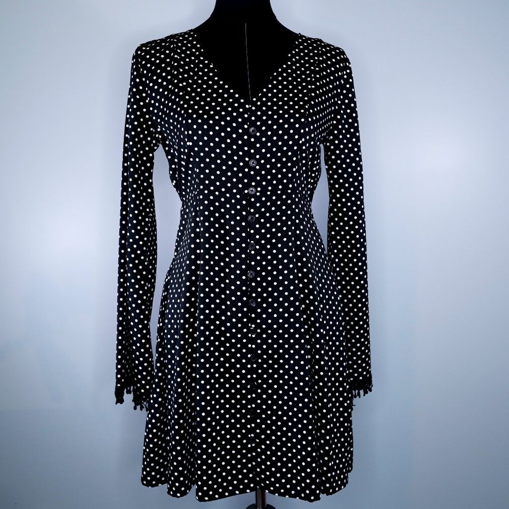 Polka Dot, Long Bell Sleeve, Button-up Dress